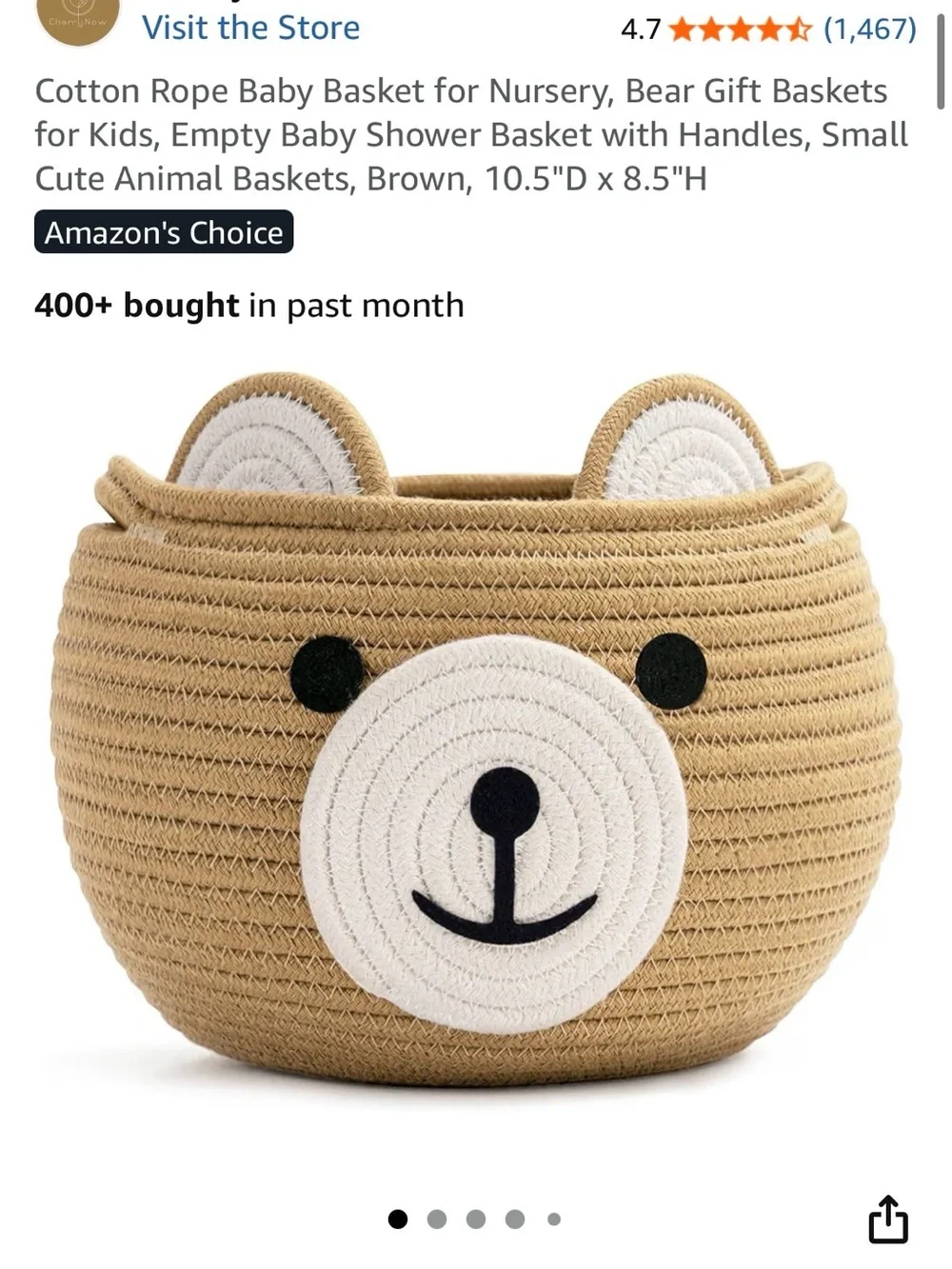 Cotton Rope Bear Storage Basket — Brown